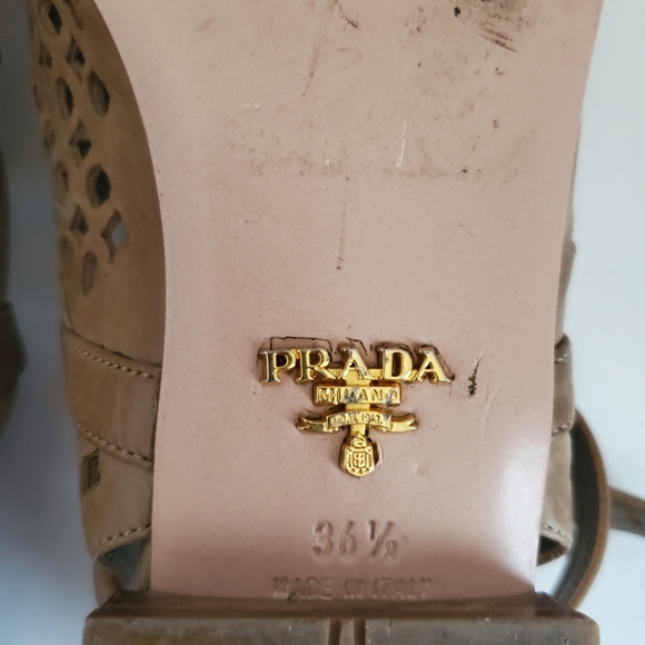 PRADA Tan Leather Ankle Strap Gladiator Sandals women’s size 36.5 - Picture 9 of 10